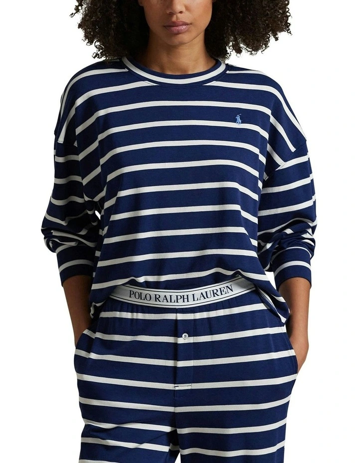 Club Terry Long Sleeve Cotton Jersey Pyjama Set in Sailing Stripe image 4