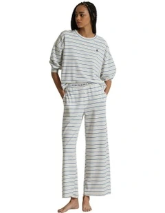 Club Terry Long Sleeve Cotton Jersey Pyjama Set in Stripe