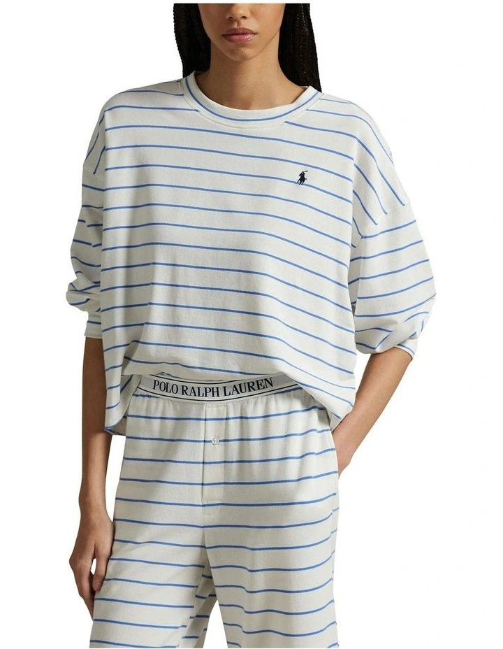 Club Terry Long Sleeve Cotton Jersey Pyjama Set in Stripe image 3