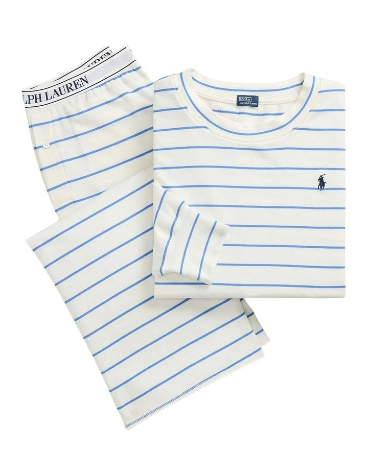 Club Terry Long Sleeve Cotton Jersey Pyjama Set in Stripe image 7