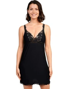 Arum Lace Trim Chemise Nightdress in Black