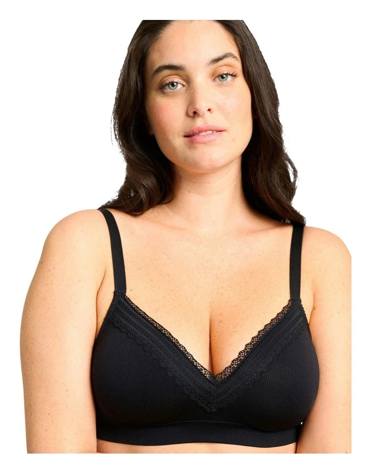 Agathe Comfortable Padded Wirefree Bra With Lace in Black image 1