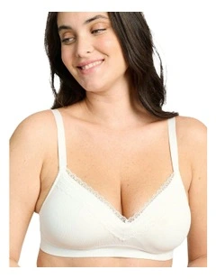 Agathe Comfortable Padded Wirefree Bra With Lace in White