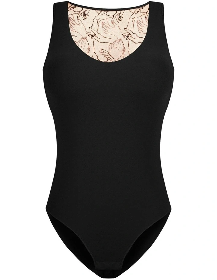 Tamara Embroidered Back Sleeveless Lingerie Bodysuit in Black image 7