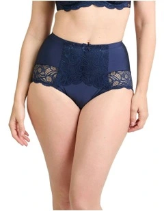 Ariane Lace And Microfiber High Waist Brief in Marine Blue