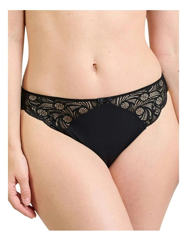 Ariane Essential Ribbed Microfibre Bikini Brief With Lace in Black image 1