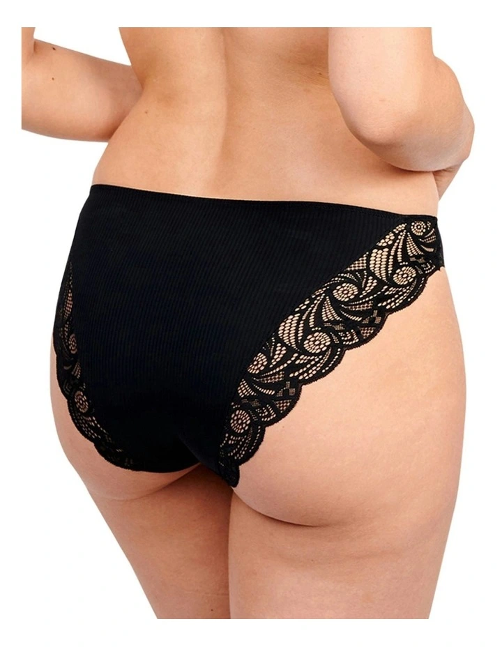 Ariane Essential Ribbed Microfibre Bikini Brief With Lace in Black image 2