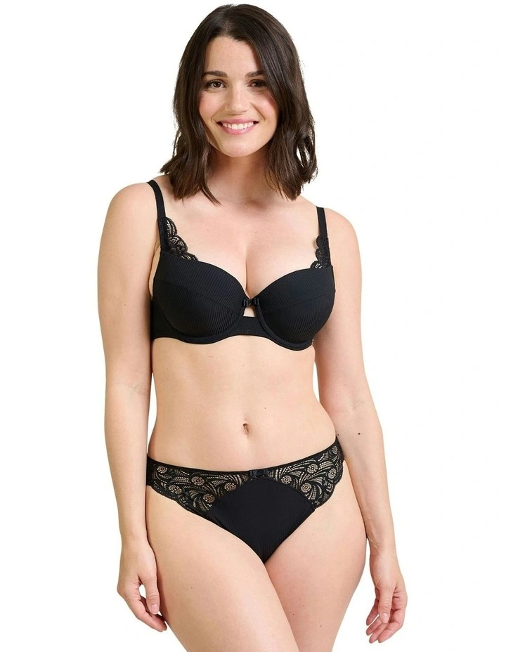 Ariane Essential Ribbed Microfibre Bikini Brief With Lace in Black image 4