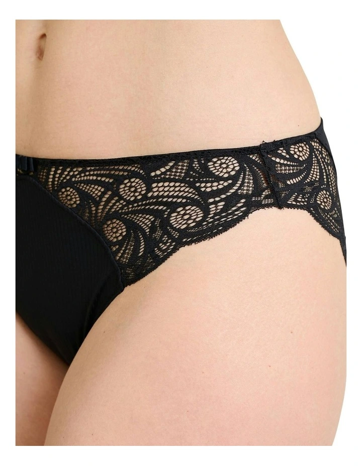 Ariane Essential Ribbed Microfibre Bikini Brief With Lace in Black image 6