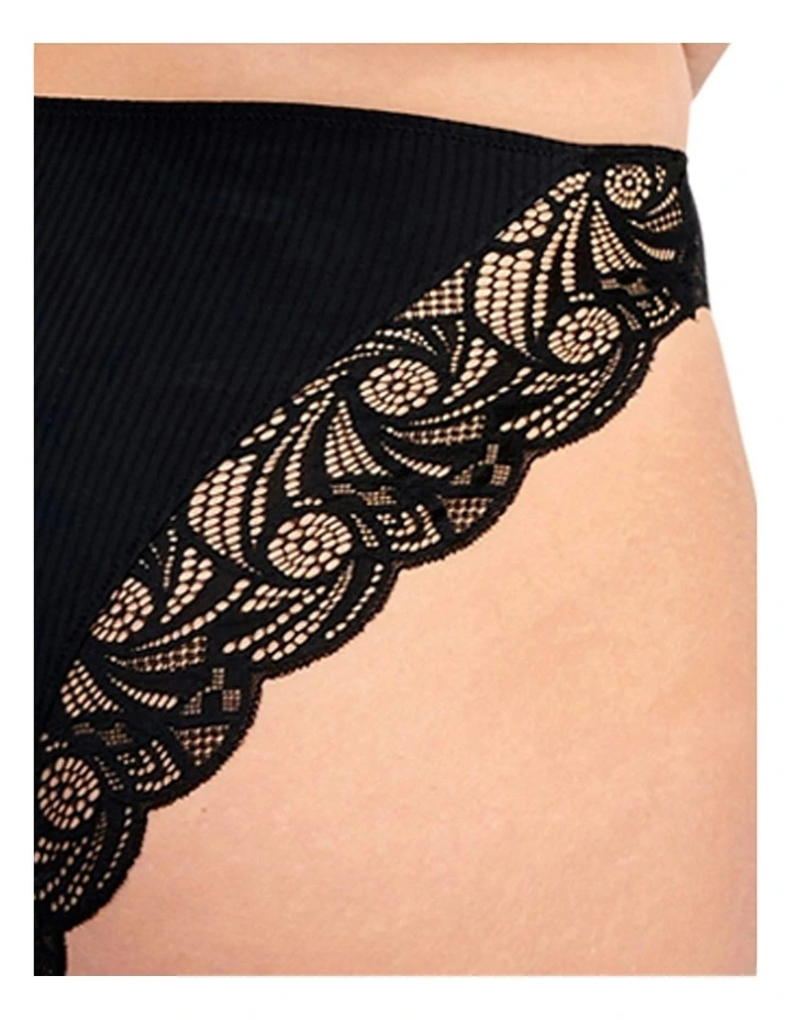 Ariane Essential Ribbed Microfibre Bikini Brief With Lace in Black image 7