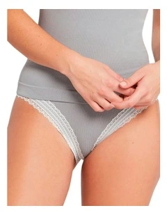 Agathe Ribbed Lace Trim Classic Brief in Grey