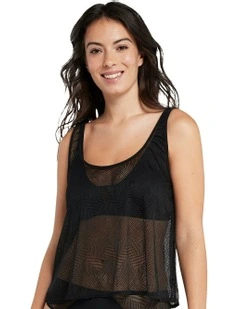 Thelma Sheer Lace Lingerie & Lounge Top in Black
