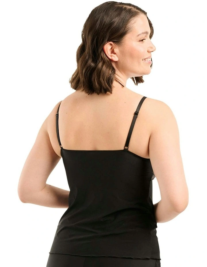 So Feminine Stretchy Camisole Top with Lace in Black image 2