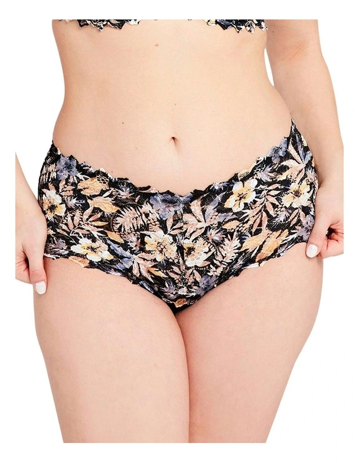 Arum Mosaic Mid-Rise Lace Brief in Black Background Floral Print image 1