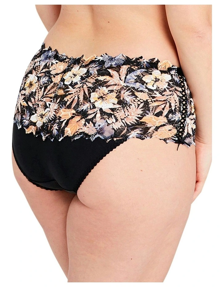 Arum Mosaic Mid-Rise Lace Brief in Black Background Floral Print image 2