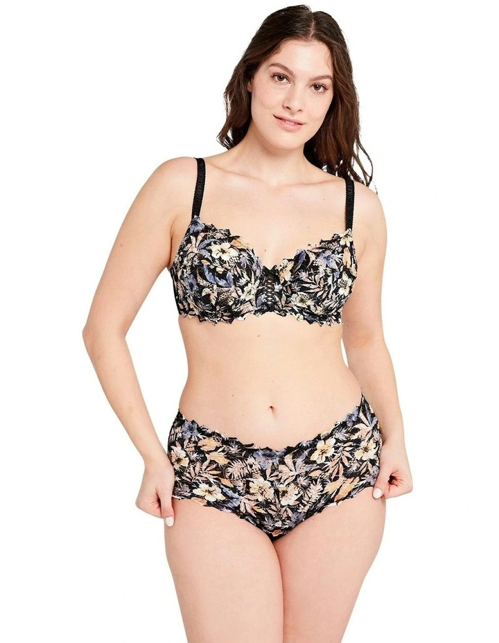Arum Mosaic Mid-Rise Lace Brief in Black Background Floral Print image 4