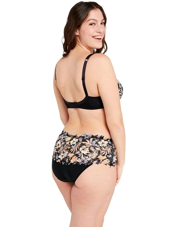 Arum Mosaic Mid-Rise Lace Brief in Black Background Floral Print image 5