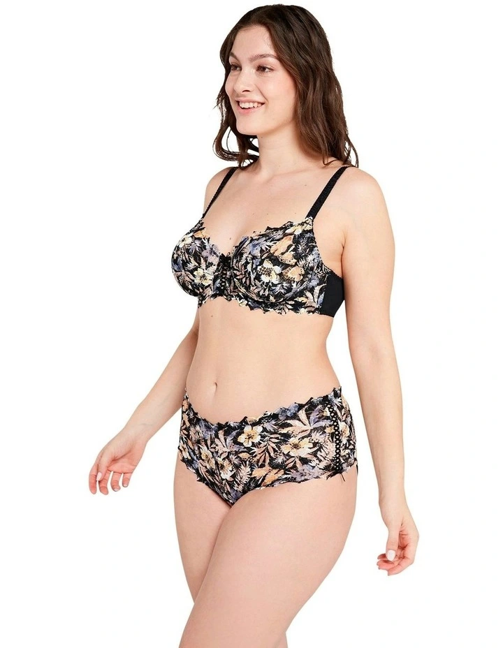 Arum Mosaic Mid-Rise Lace Brief in Black Background Floral Print image 6