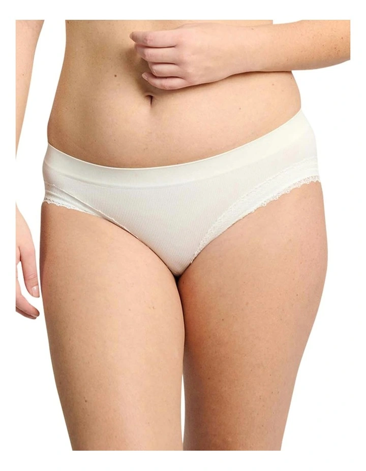 Agathe Ribbed Lace Trim Classic Brief in Ivory image 1