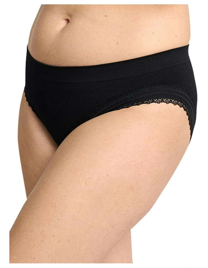 Agathe Ribbed Lace Trim Classic Brief in Black image 3