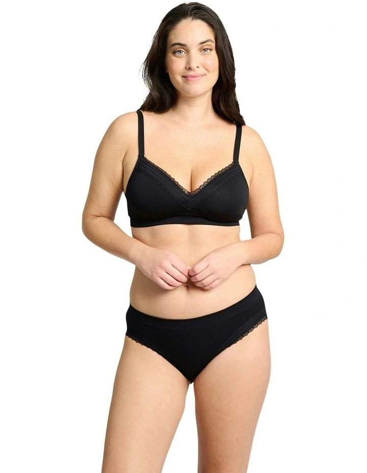 Agathe Ribbed Lace Trim Classic Brief in Black image 4