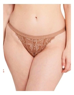 Arum Gloss Tanga Side Lace Hipster Brief in Mocha Mousse