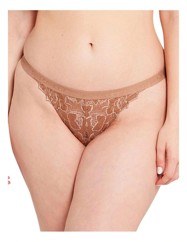 Arum Gloss Tanga Side Lace Hipster Brief in Mocha Mousse image 1