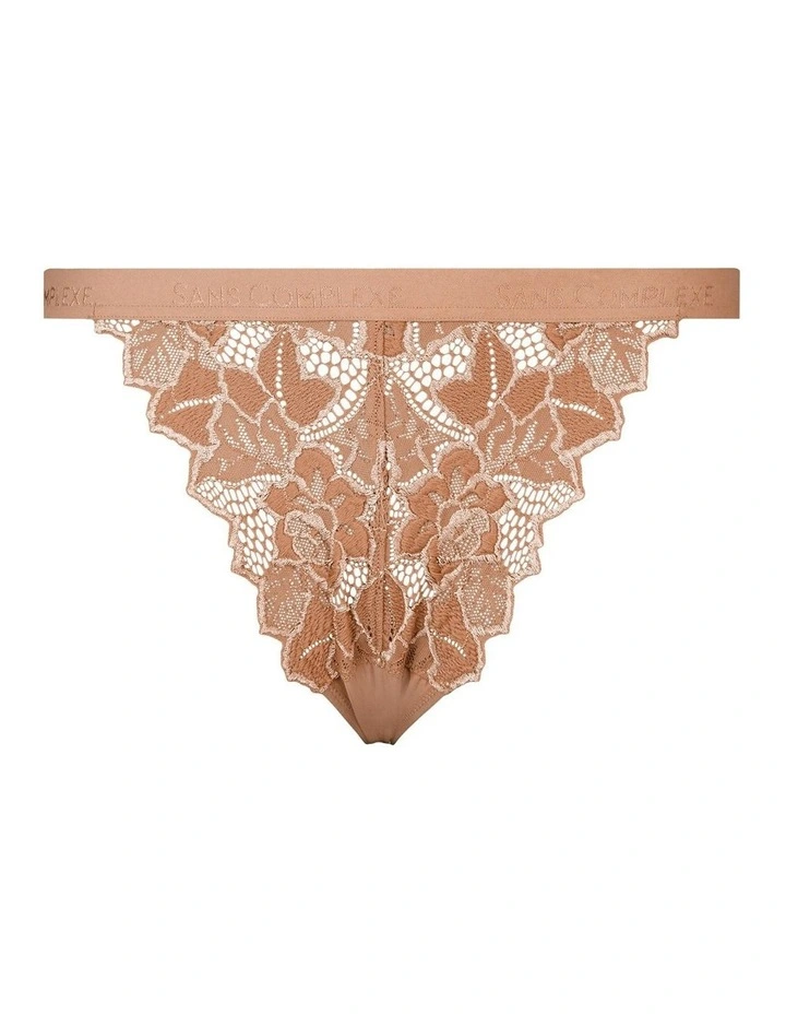 Arum Gloss Tanga Side Lace Hipster Brief in Mocha Mousse image 7
