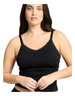 Agathe Ribbed Lace Trim V Neck Lingerie Camisole in Black