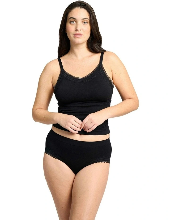 Agathe Ribbed Lace Trim V Neck Lingerie Camisole in Black image 5