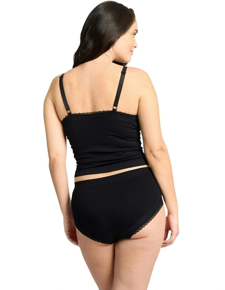 Agathe Ribbed Lace Trim V Neck Lingerie Camisole in Black image 6