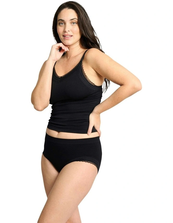 Agathe Ribbed Lace Trim V Neck Lingerie Camisole in Black image 7