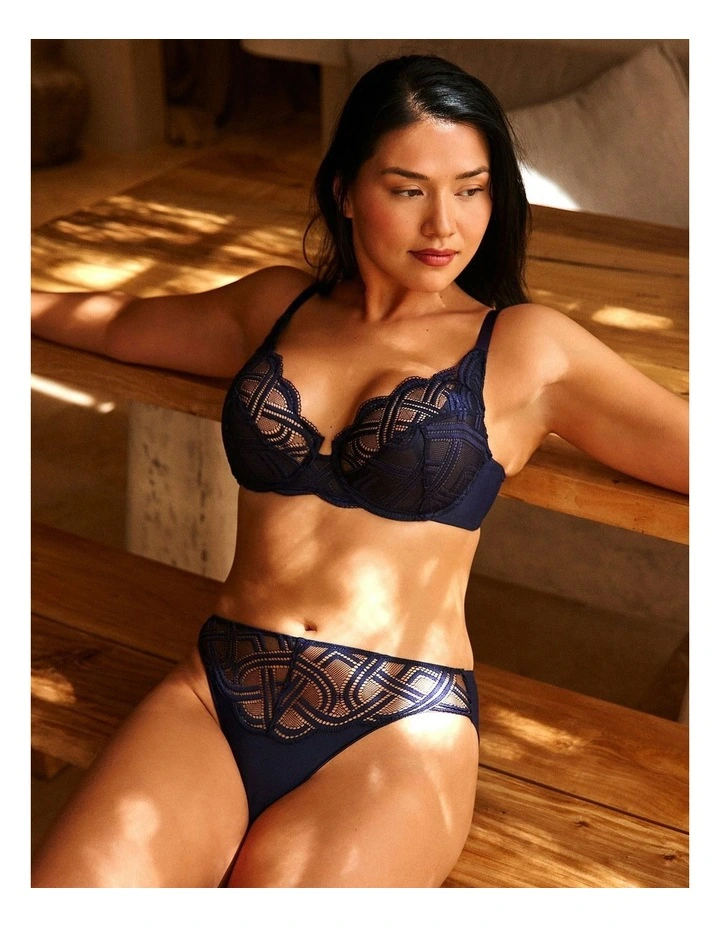 Elise Microfibre and Lace Hipster Brief in Marine Blue image 3