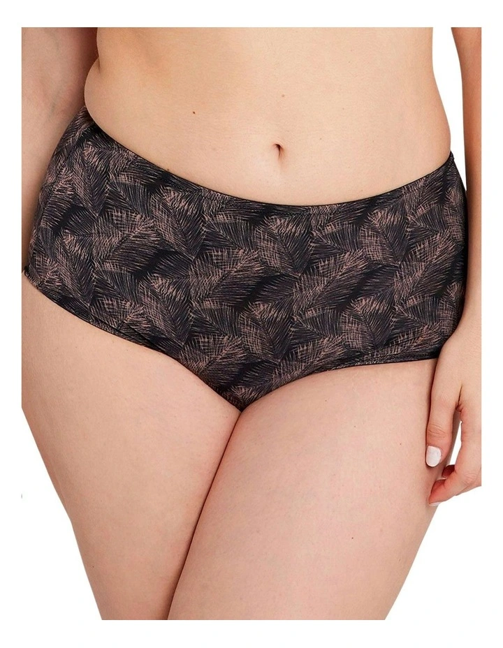 So Pure Fantaisy Sustainable High Waist Shaping Brief in Print Black & Nude Palms image 1