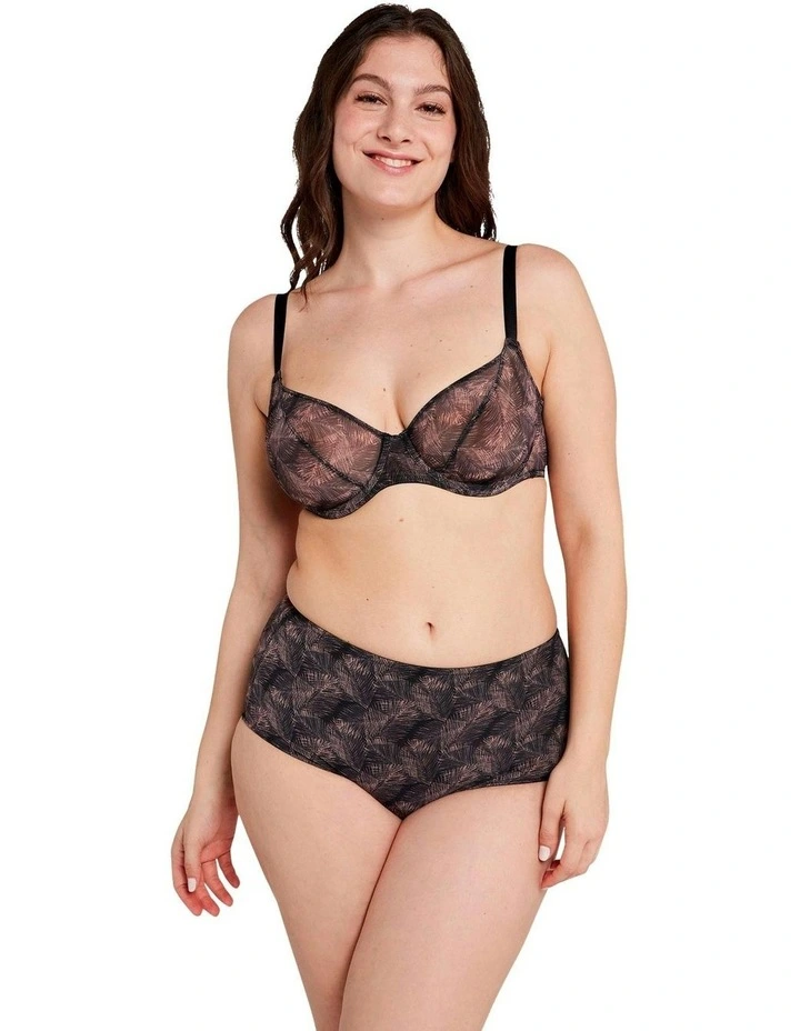 So Pure Fantaisy Sustainable High Waist Shaping Brief in Print Black & Nude Palms image 3