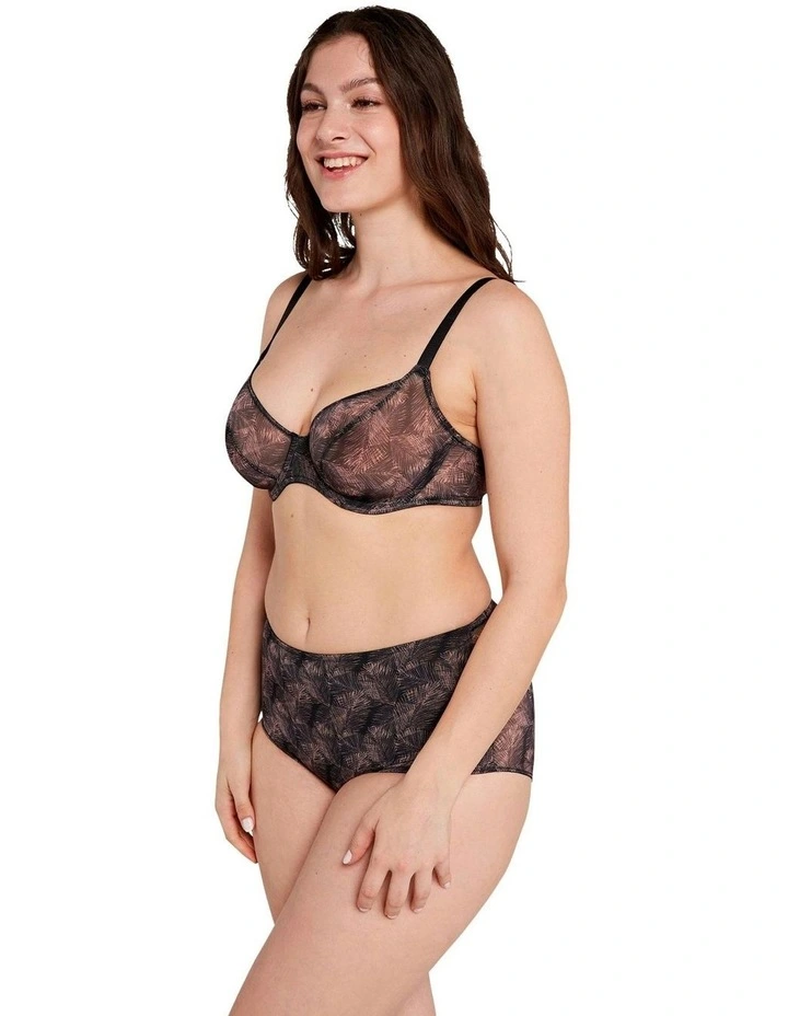 So Pure Fantaisy Sustainable High Waist Shaping Brief in Print Black & Nude Palms image 5