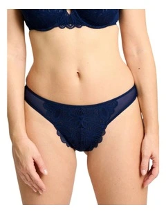 Attirance Low Rise Mesh And Lace Thong in Marine Blue