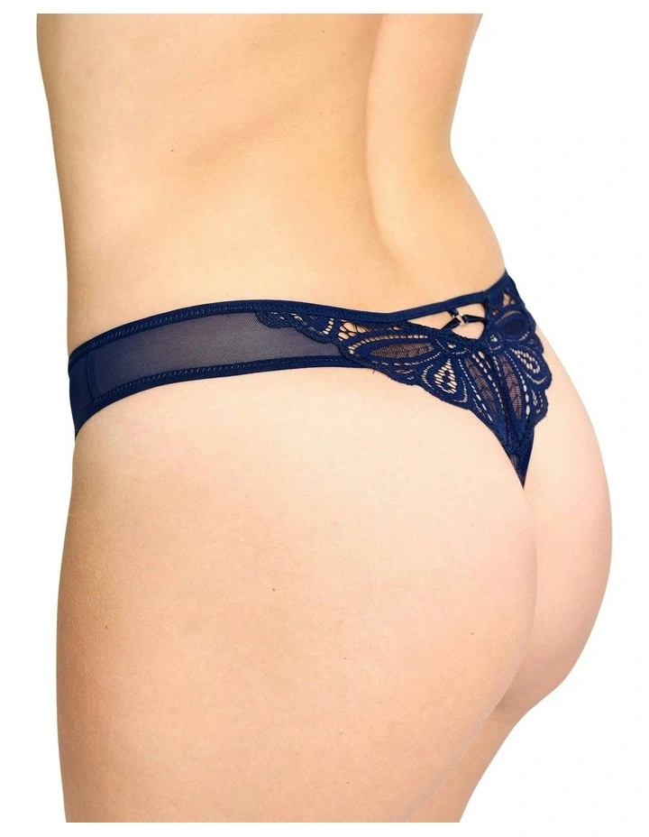 Attirance Low Rise Mesh And Lace Thong in Marine Blue image 4