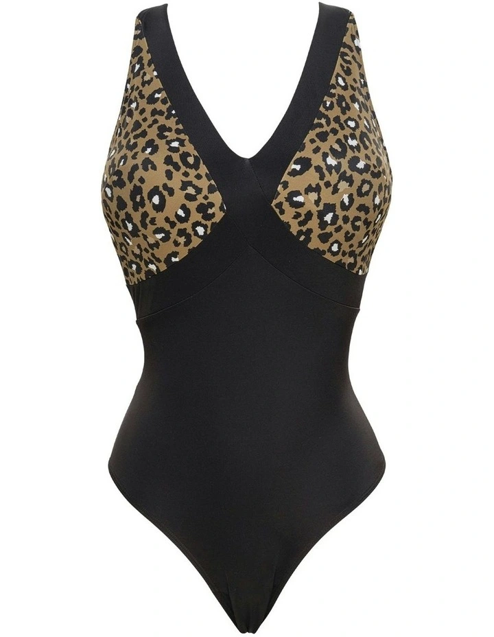 Escapade Sustainable Padded One Piece Swimsuit in Black/Green Olive Print image 5
