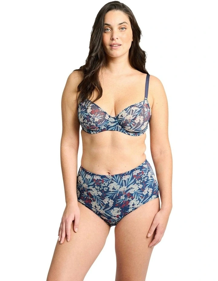 So Pure Fantaisy Sustainable High Waist Shaping Brief in Blue Marine Floral Print image 5