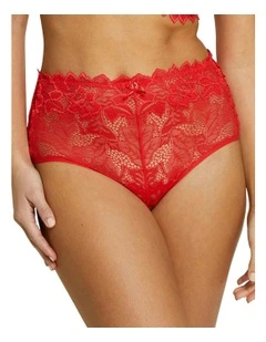 Arum Prima Mid Rise Sheer Stretch Lace Brief in Poppy Red