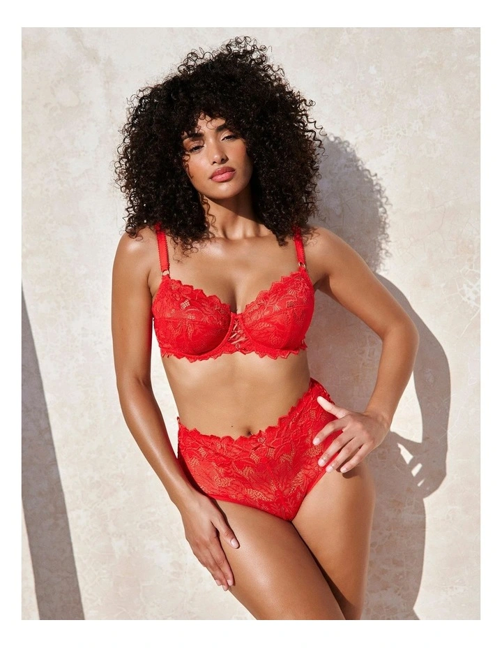 Arum Prima Mid Rise Sheer Stretch Lace Brief in Poppy Red image 3