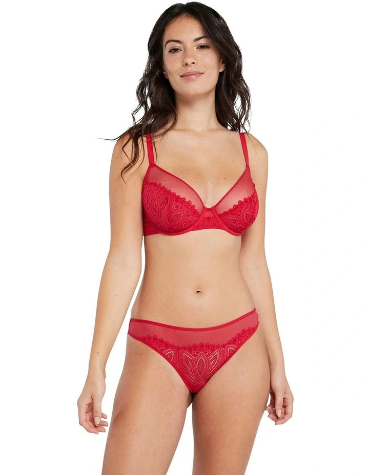 Lisa High Cut Brazilian Lace Brief in Crimson image 3