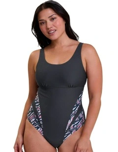 Bondi Beach Sporty One-Piece Swimsuit With Bust Support in Grey