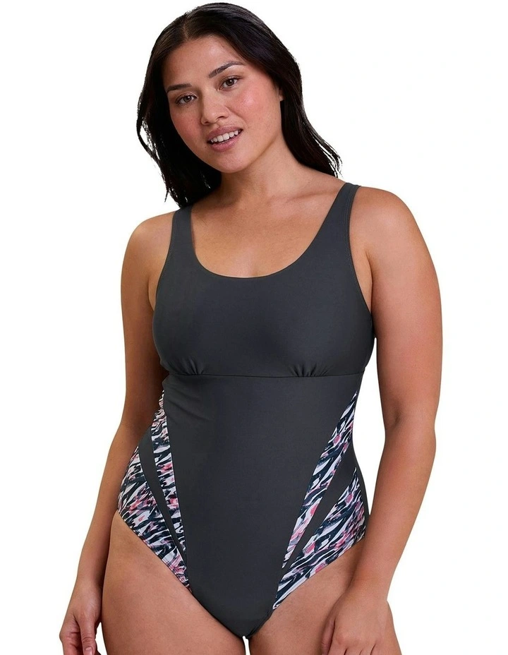 Bondi Beach Sporty One-Piece Swimsuit With Bust Support in Grey image 1