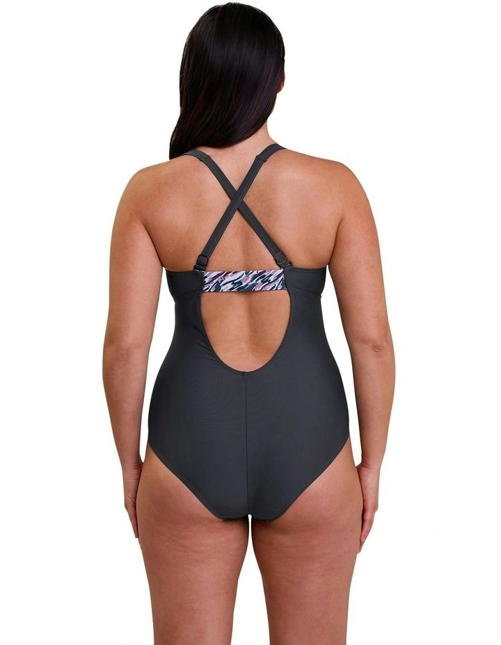 Bondi Beach Sporty One-Piece Swimsuit With Bust Support in Grey image 2