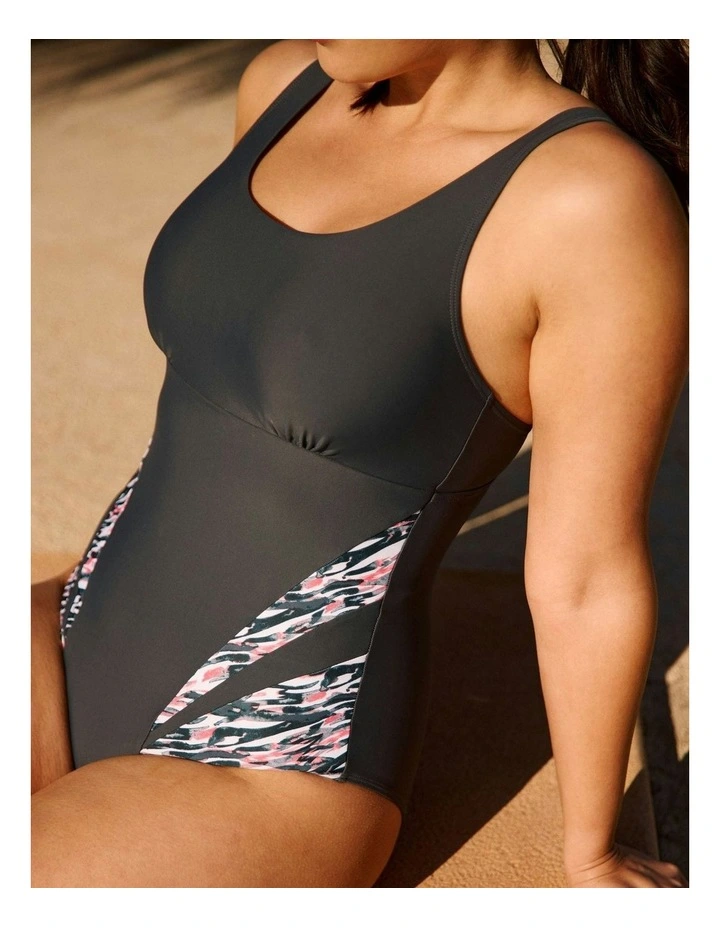 Bondi Beach Sporty One-Piece Swimsuit With Bust Support in Grey image 3