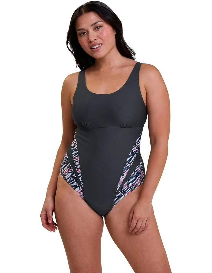 Bondi Beach Sporty One-Piece Swimsuit With Bust Support in Grey image 5
