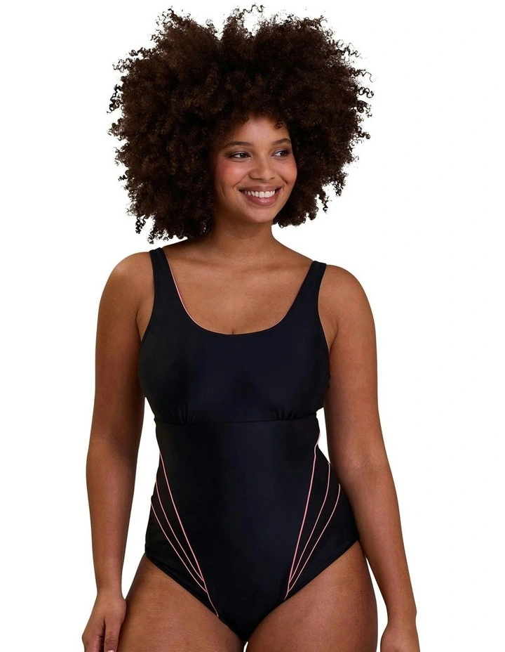 Bondi Beach Sporty One-Piece Swimsuit with Bust Support in Black image 1