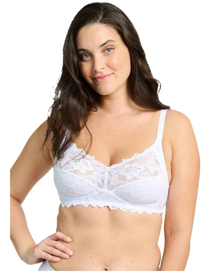 Coton d'Arum Organic Cotton Wirefree Lace Bra in White image 3